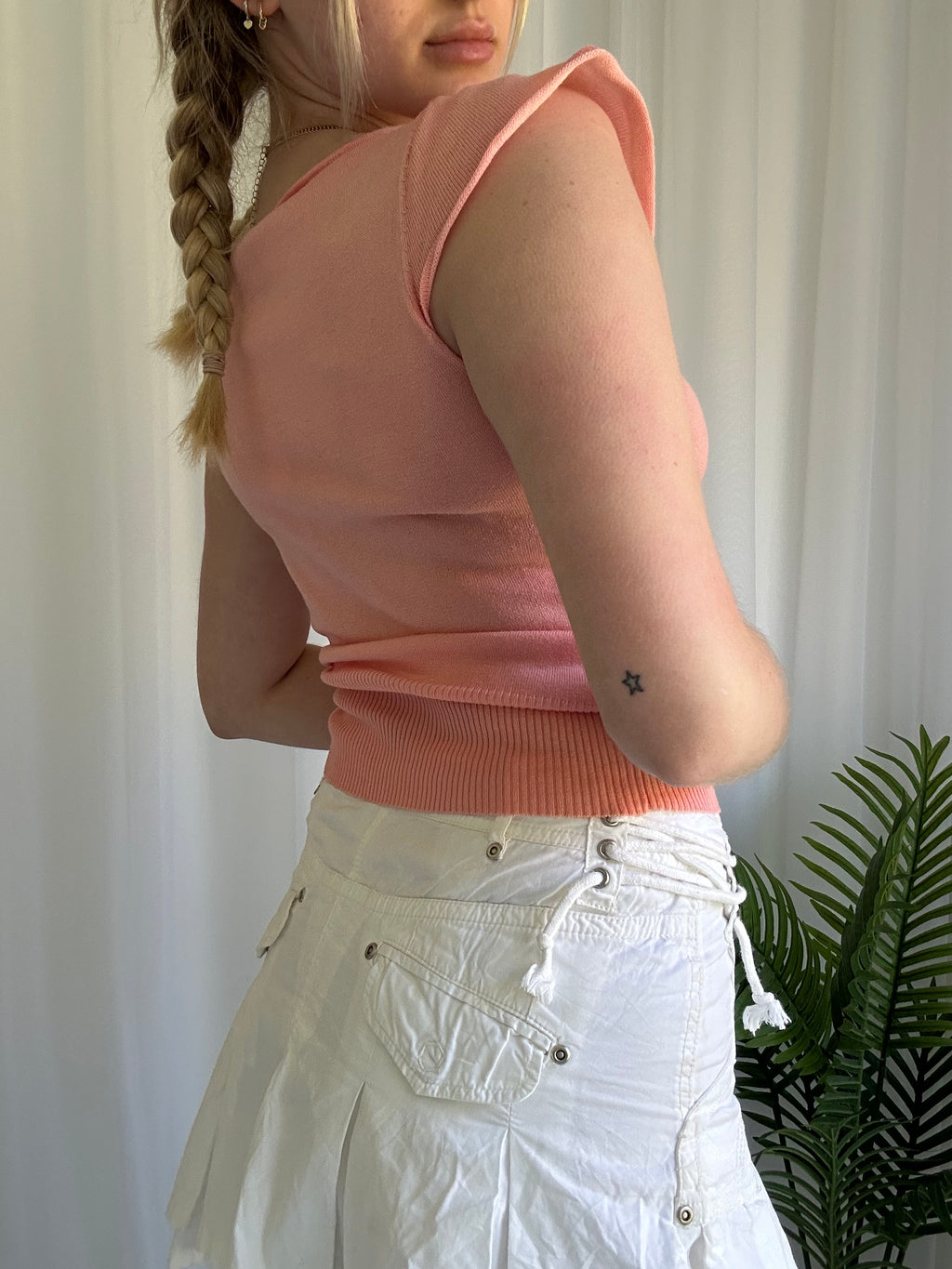 Coral knitted button up top