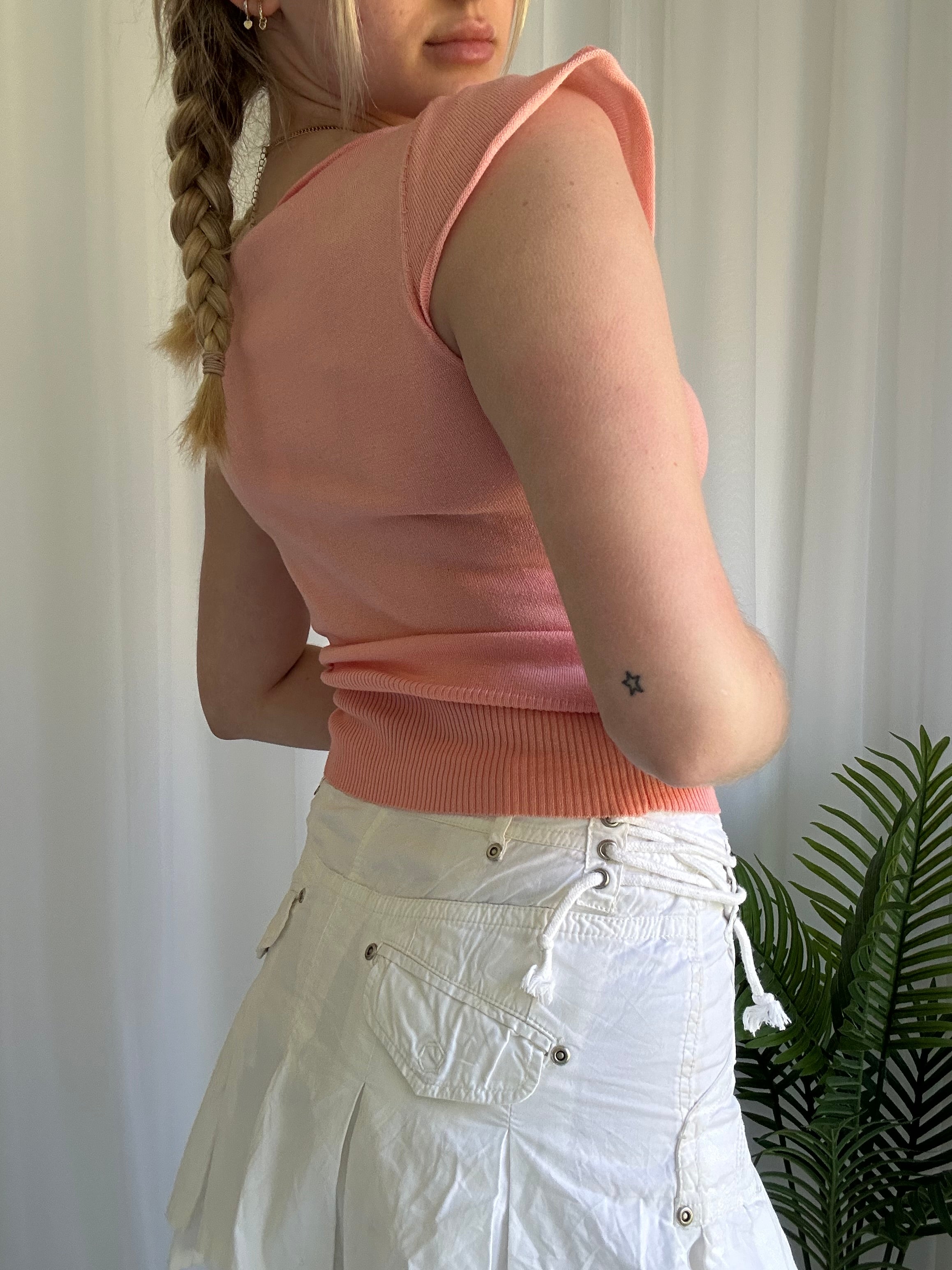 Coral knitted button up top