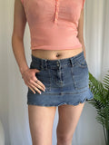 Blue denim ruffle mini skirt