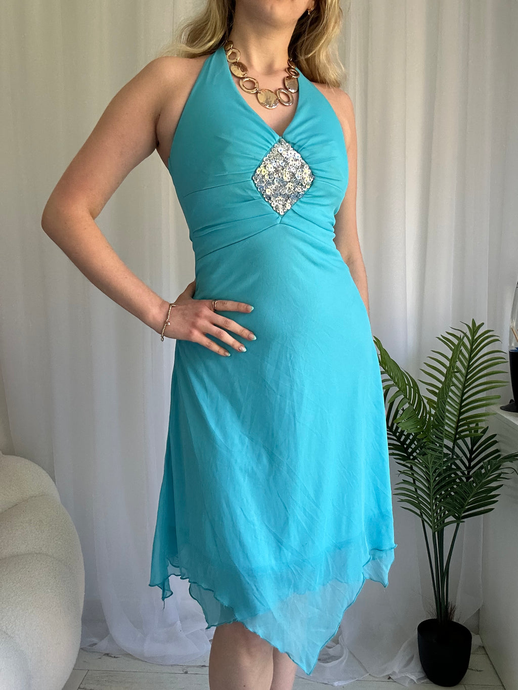 Blue halter midi dress