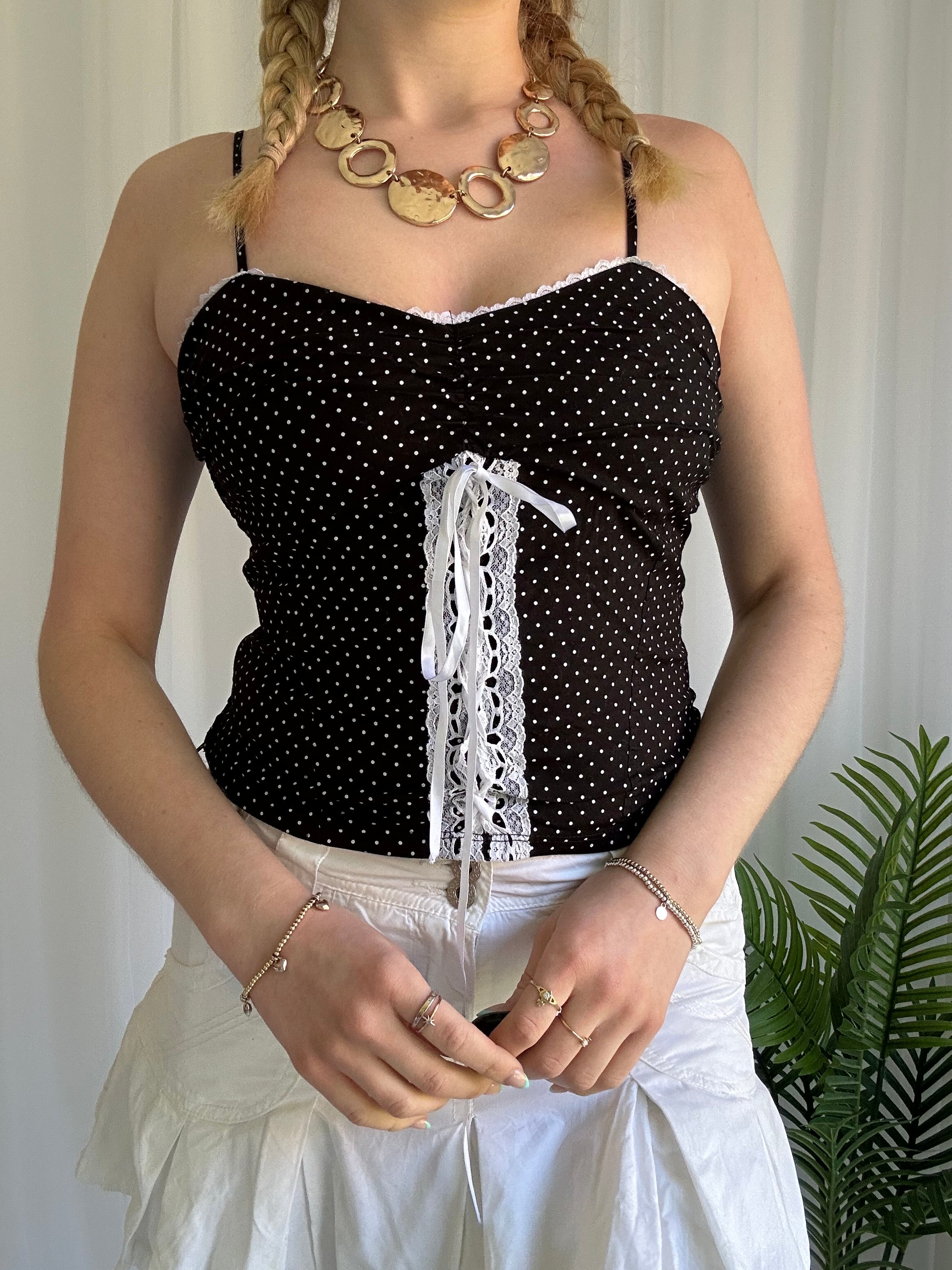 Black and white polka dot cami top