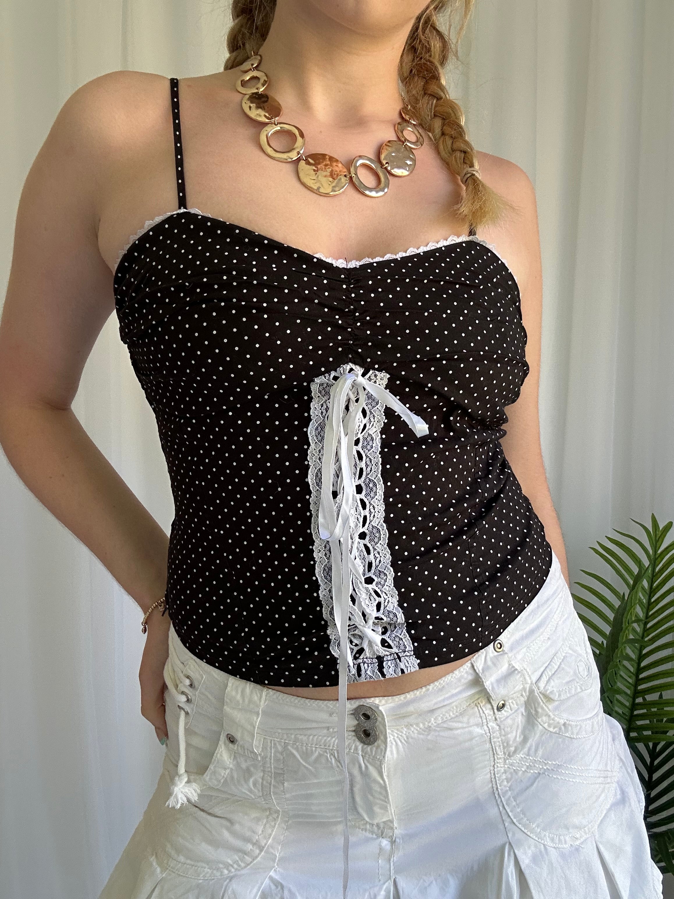 Black and white polka dot cami top