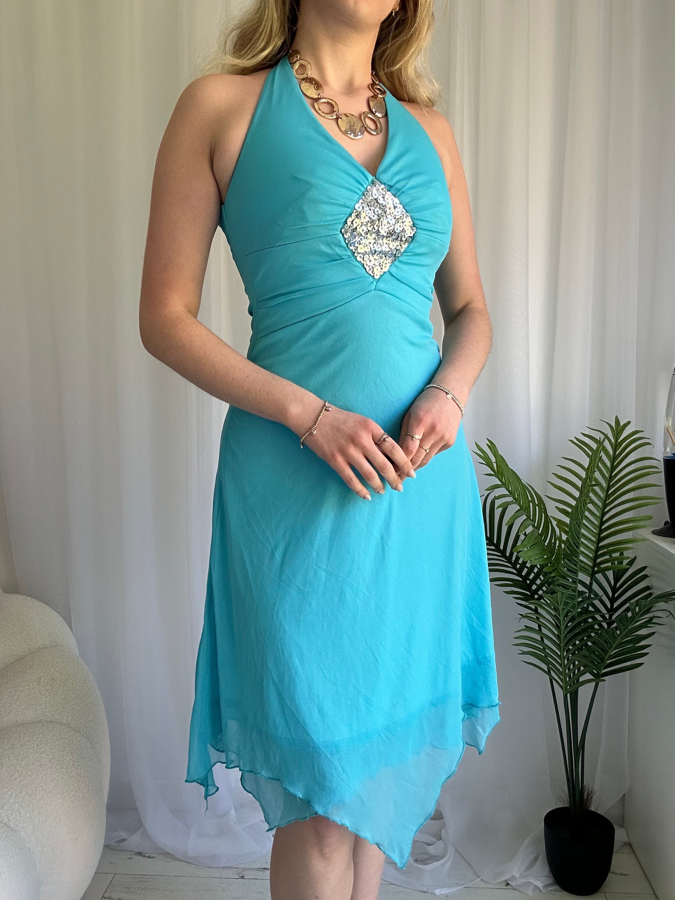 Blue halter midi dress