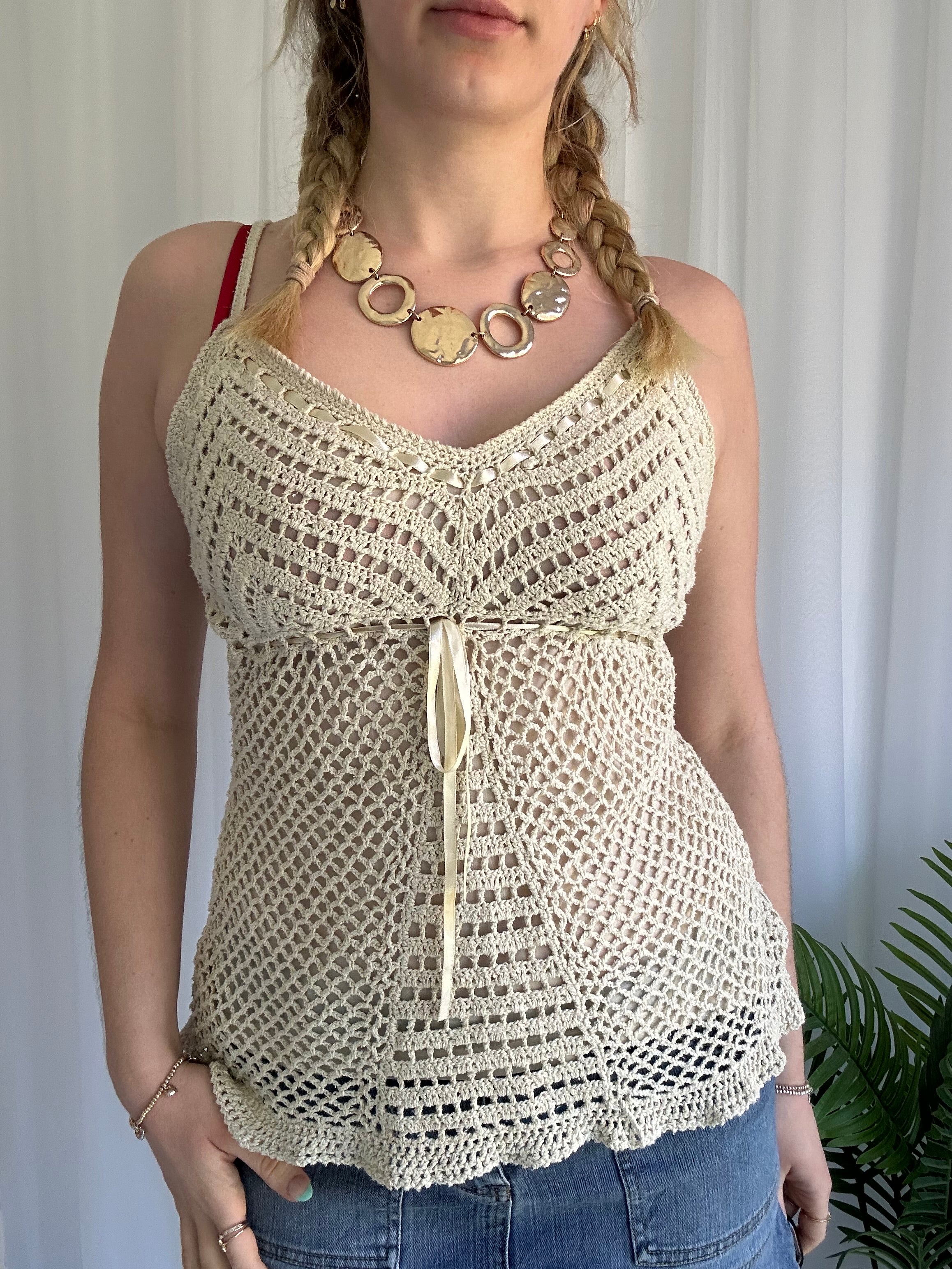 Cream crotchet cami top