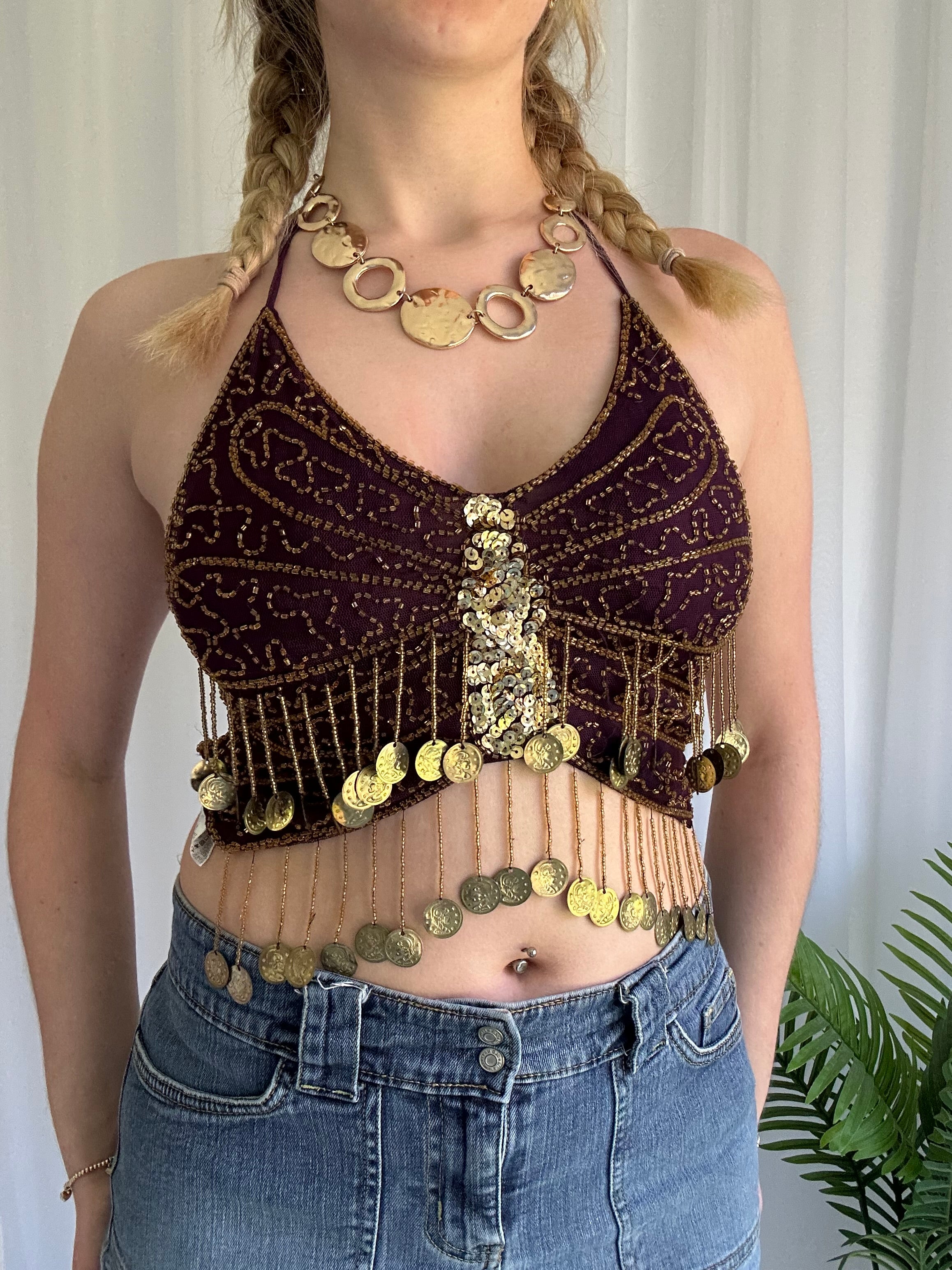 Butterfly beaded halter top