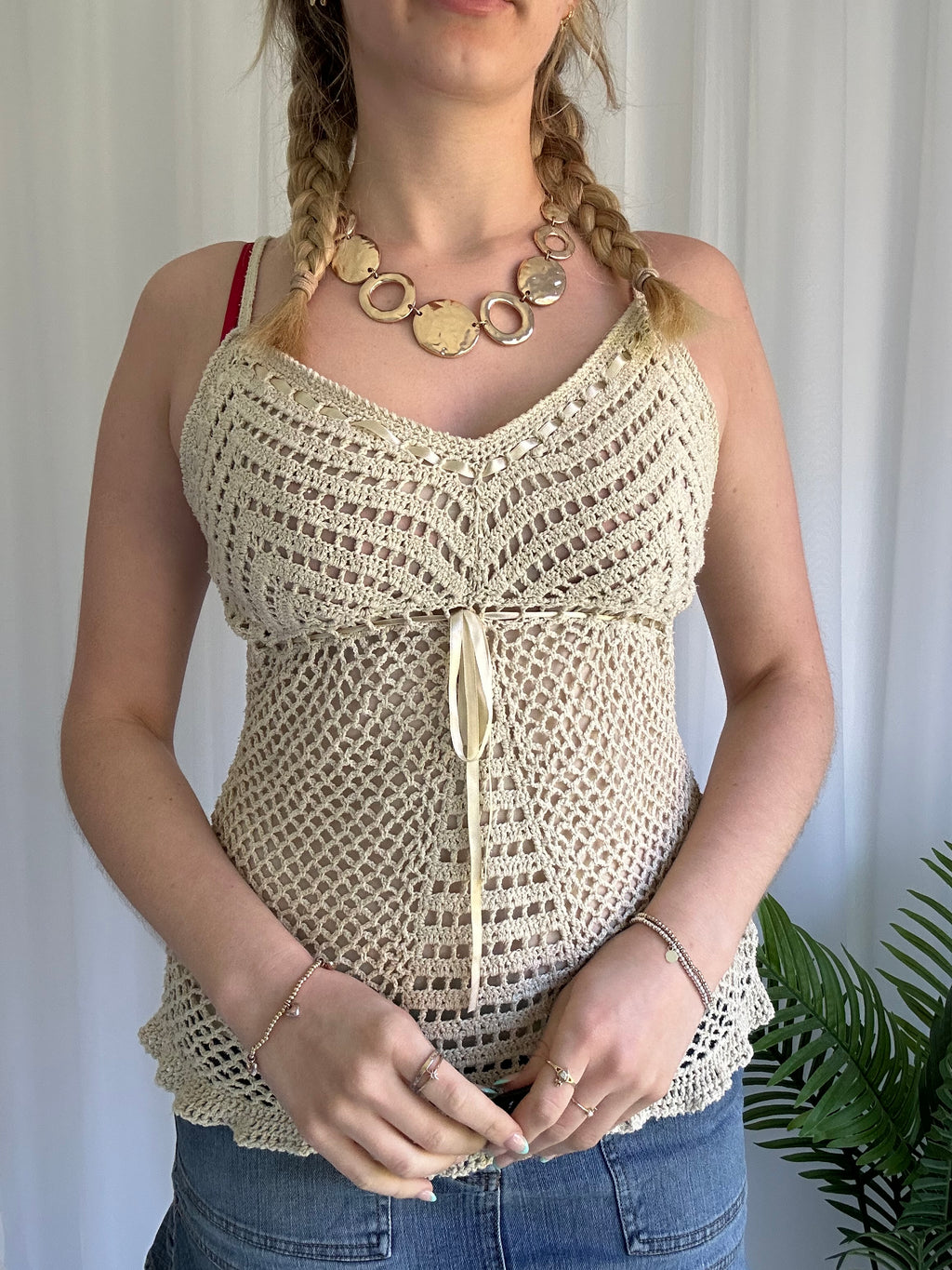 Cream crotchet cami top