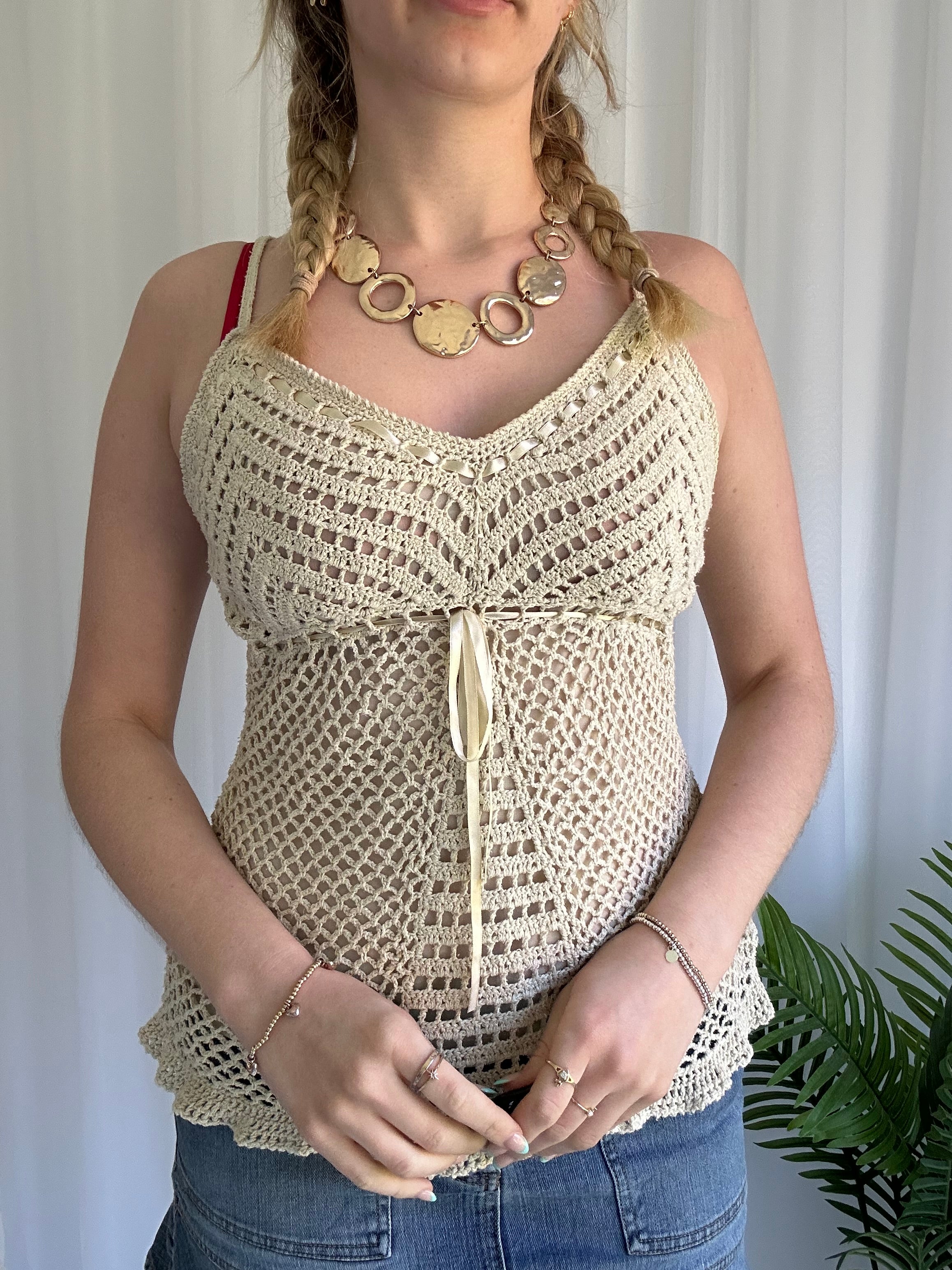 Cream crotchet cami top