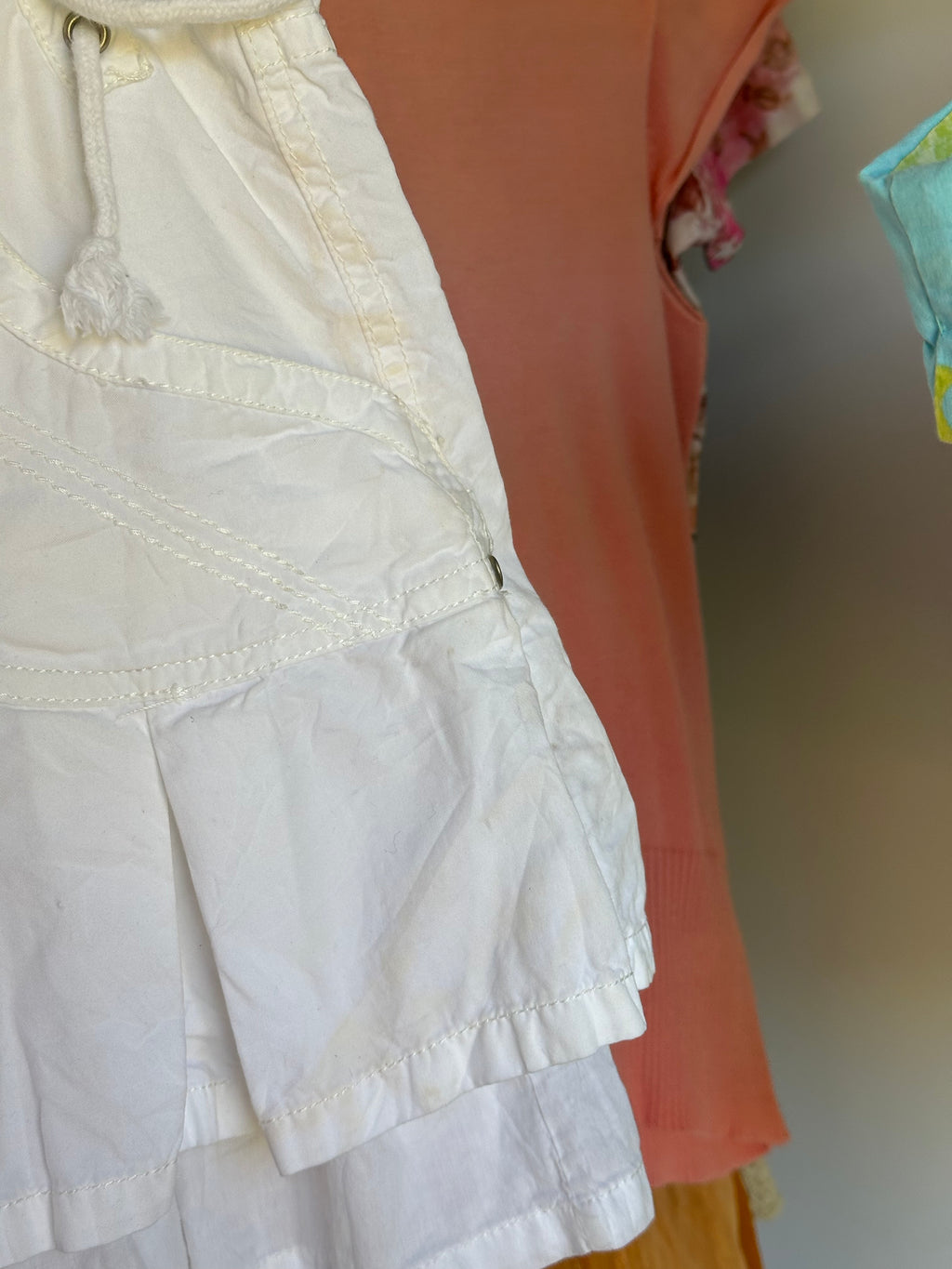 White ruffle cargo mini skirt
