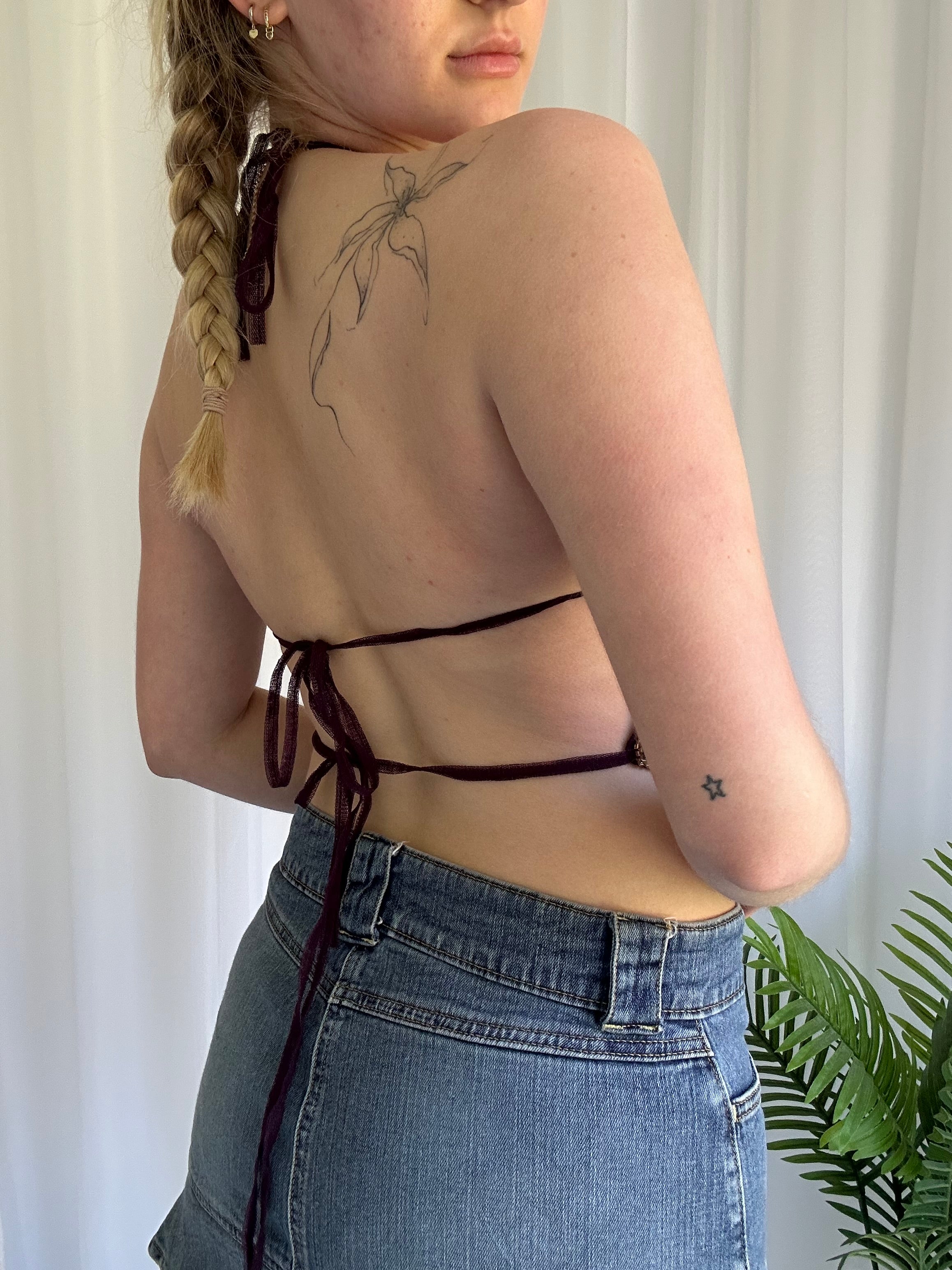 Butterfly beaded halter top
