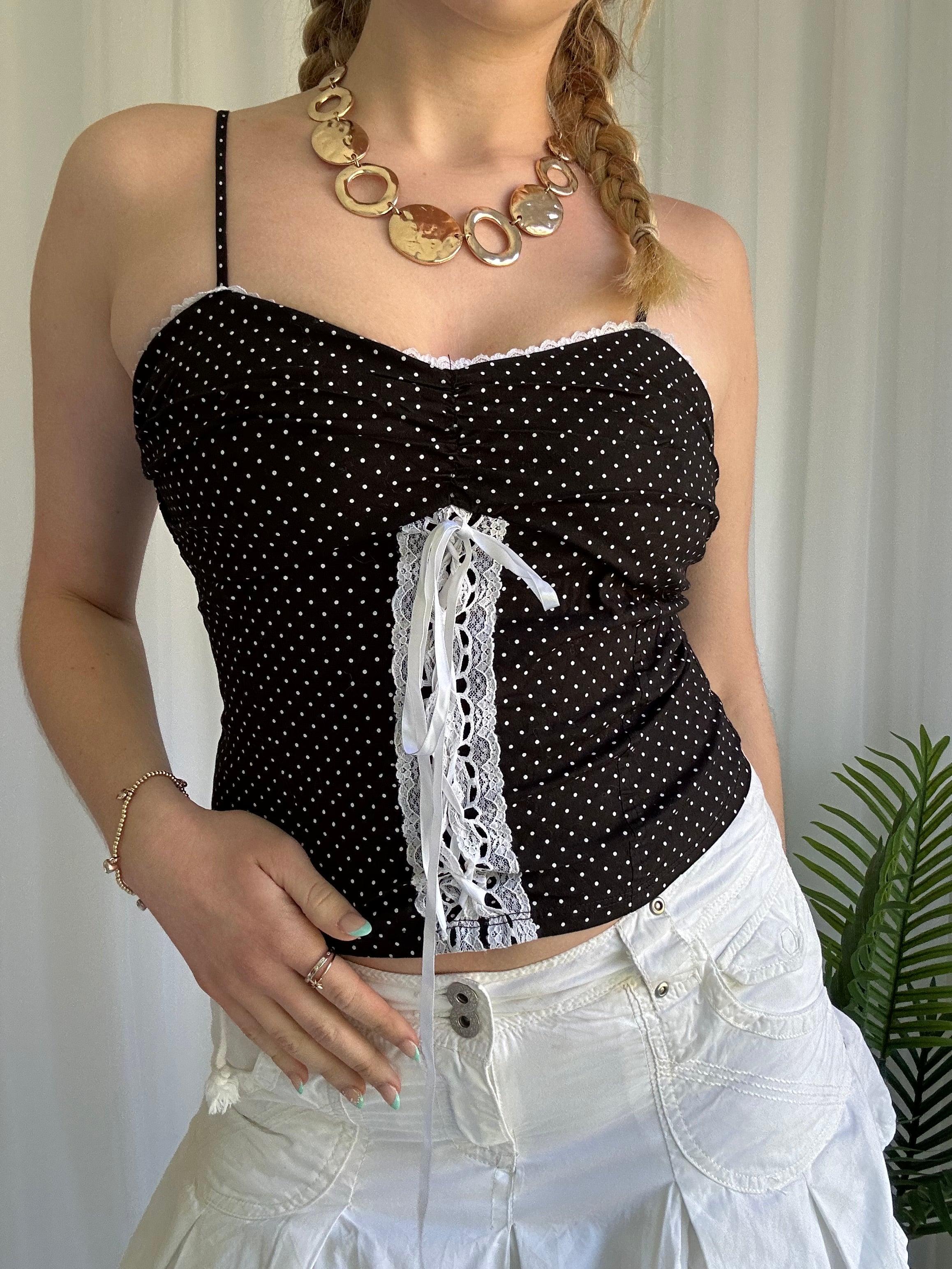 Black and white polka dot cami top