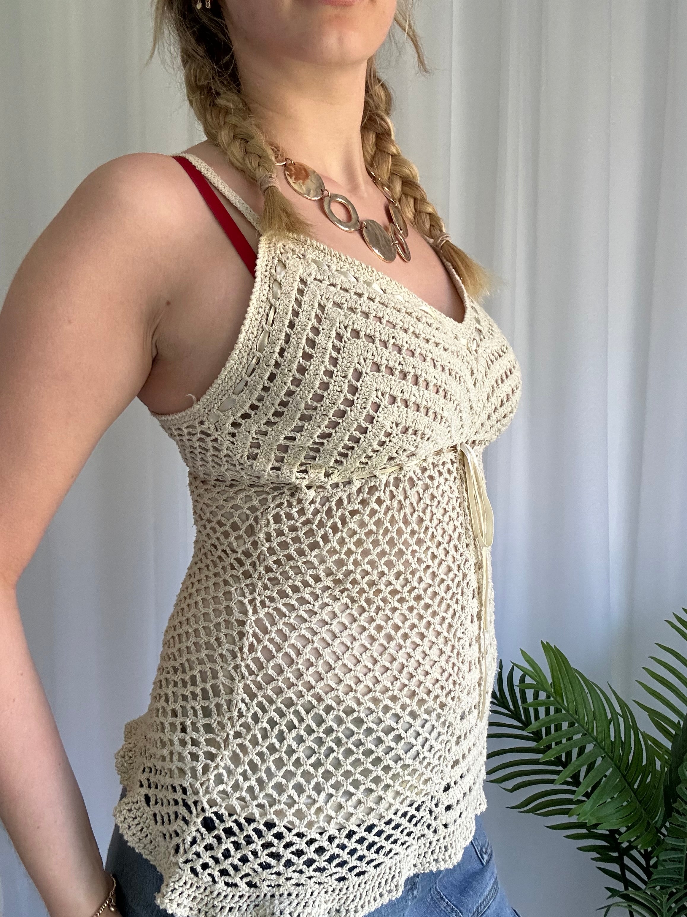 Cream crotchet cami top