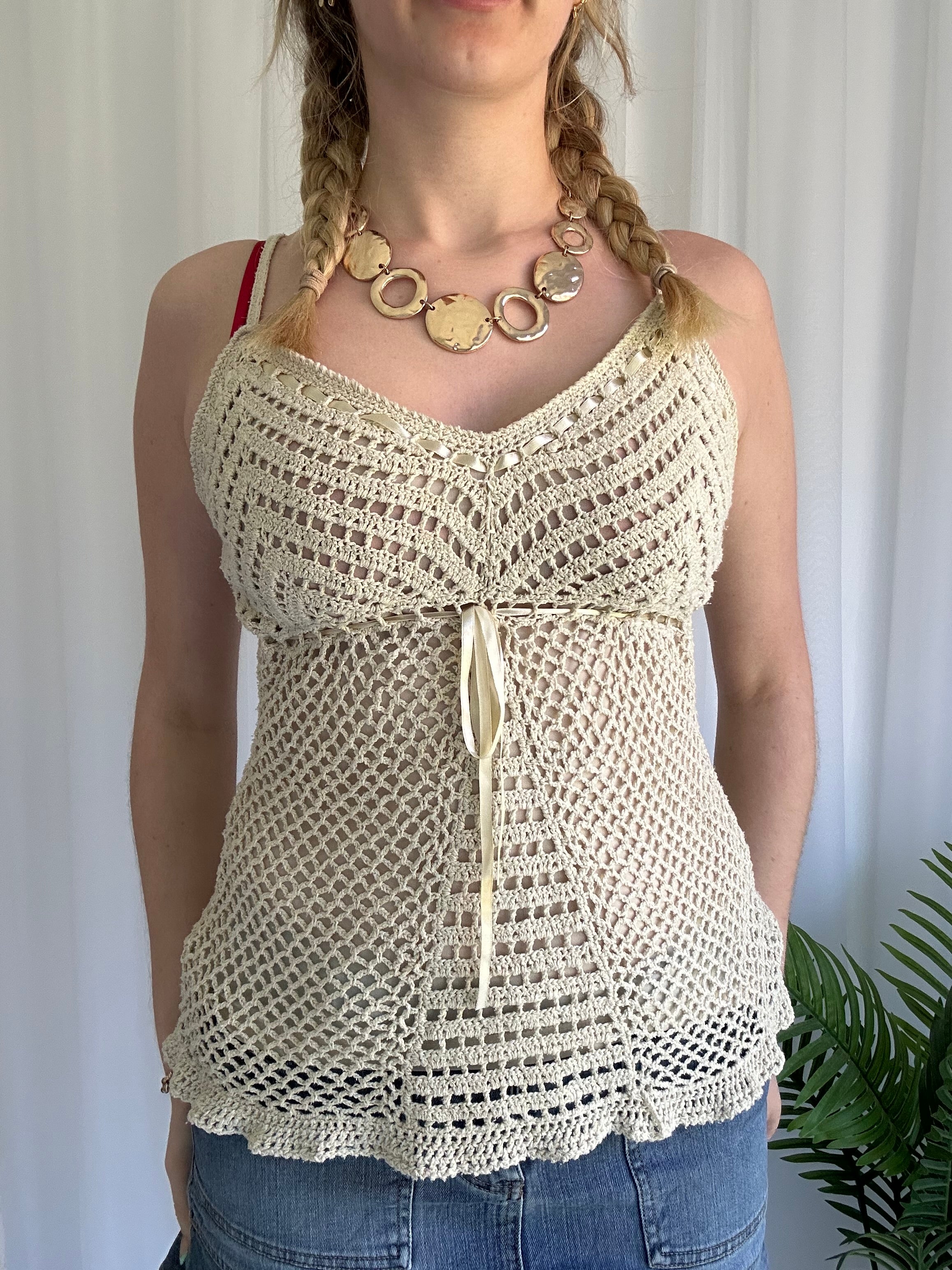Cream crotchet cami top