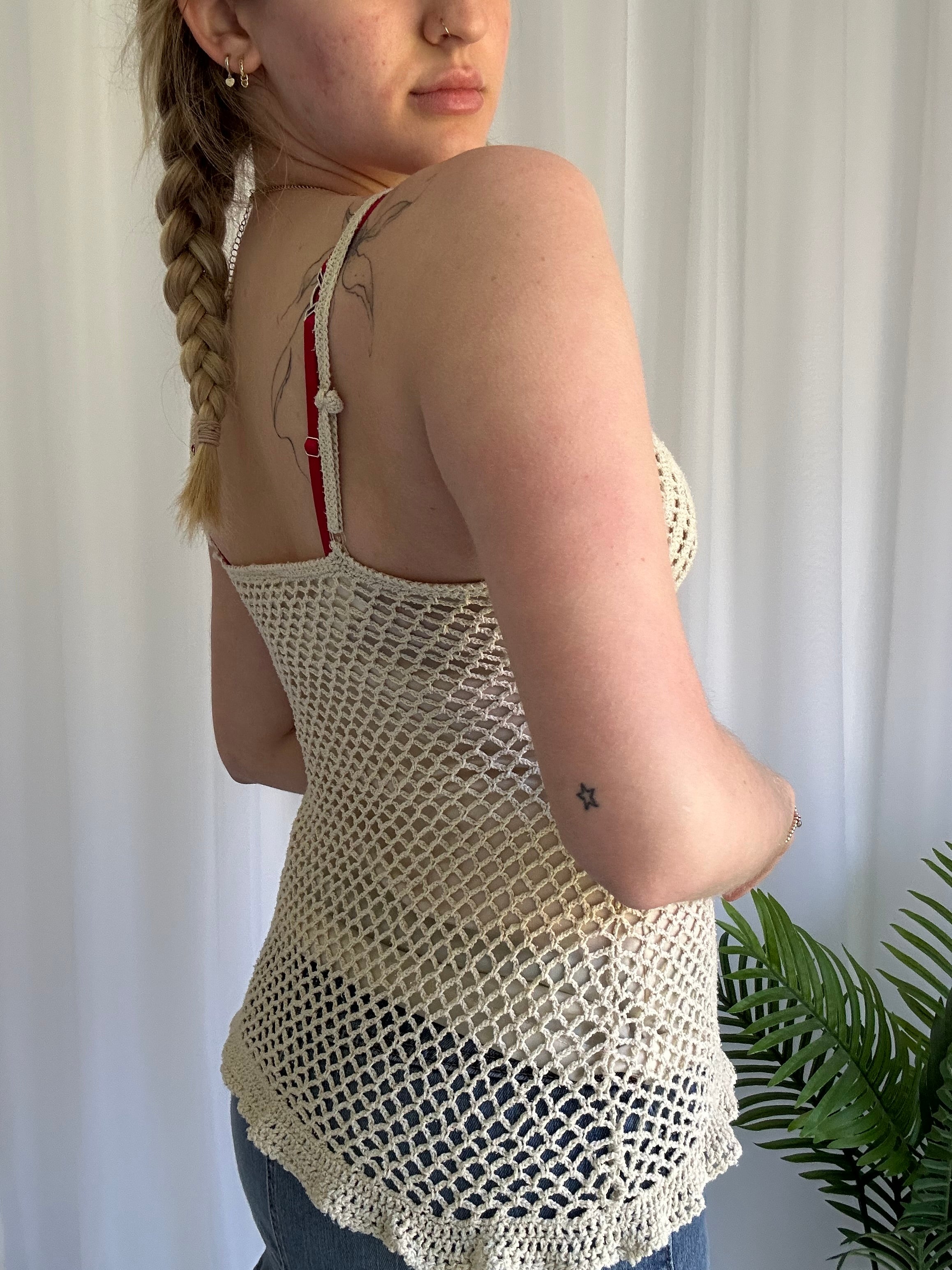 Cream crotchet cami top