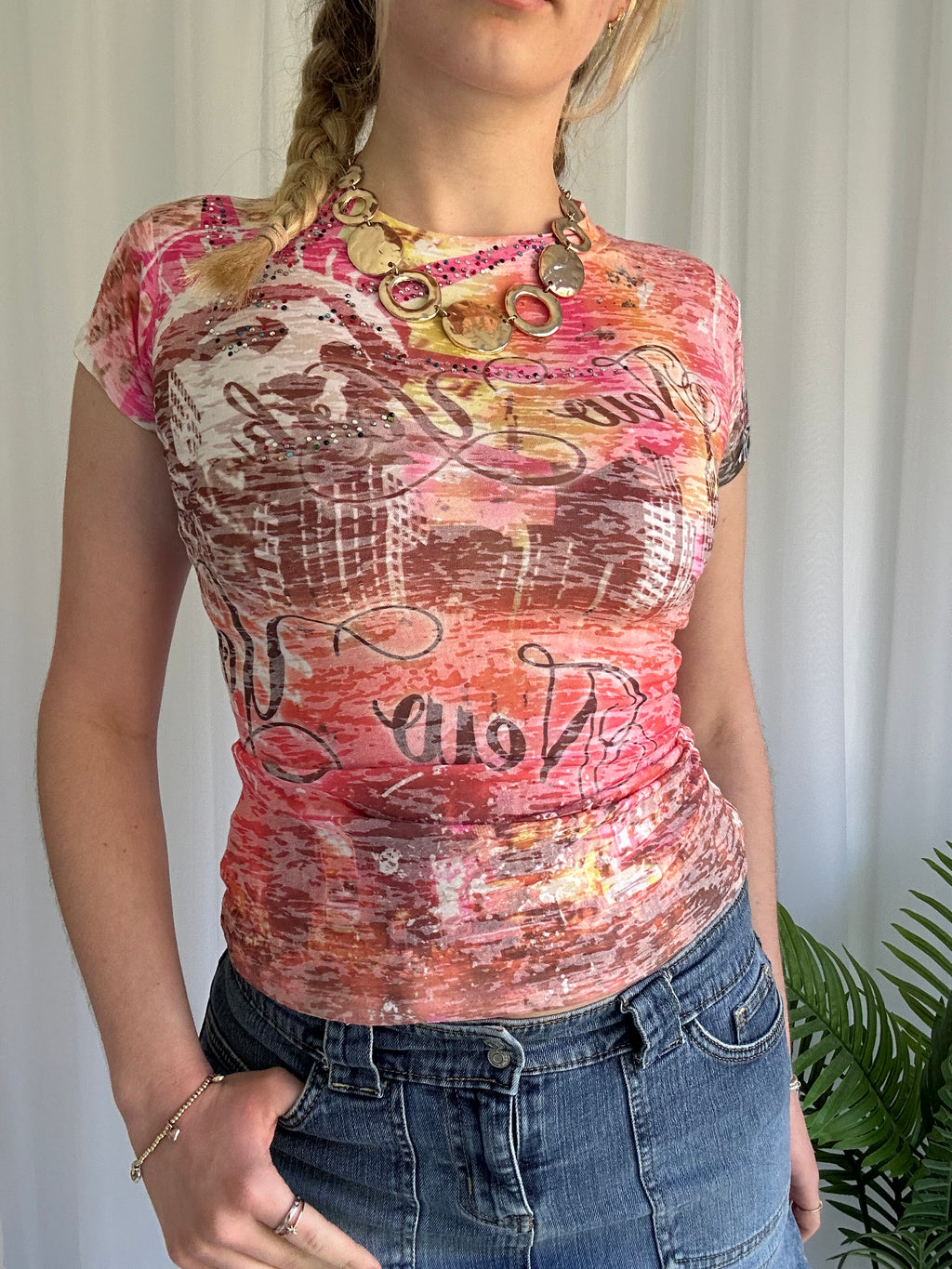 New York pink baby tee
