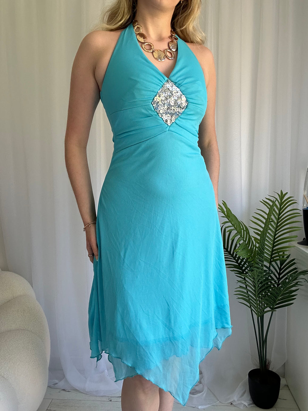 Blue halter midi dress