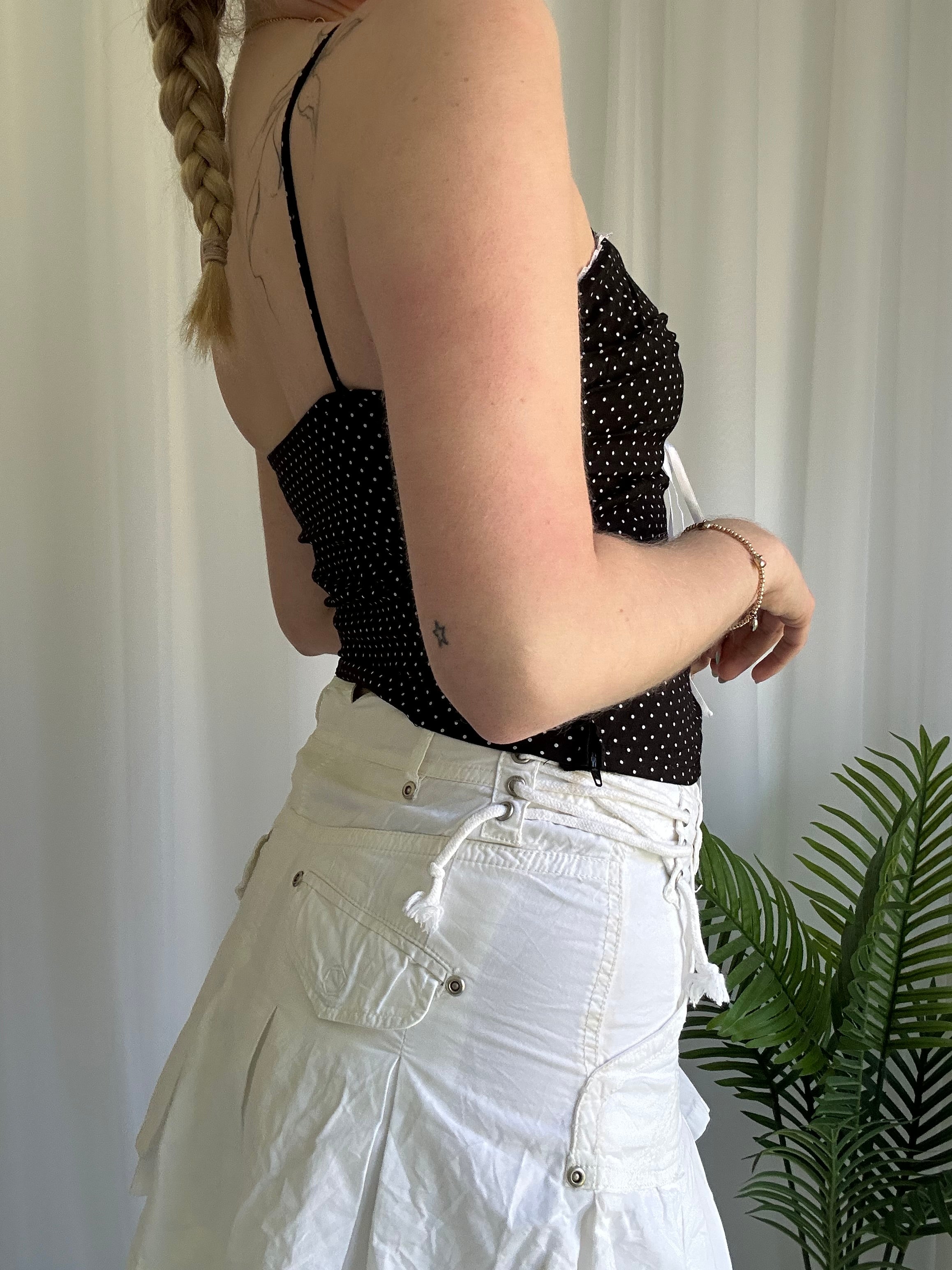 Black and white polka dot cami top