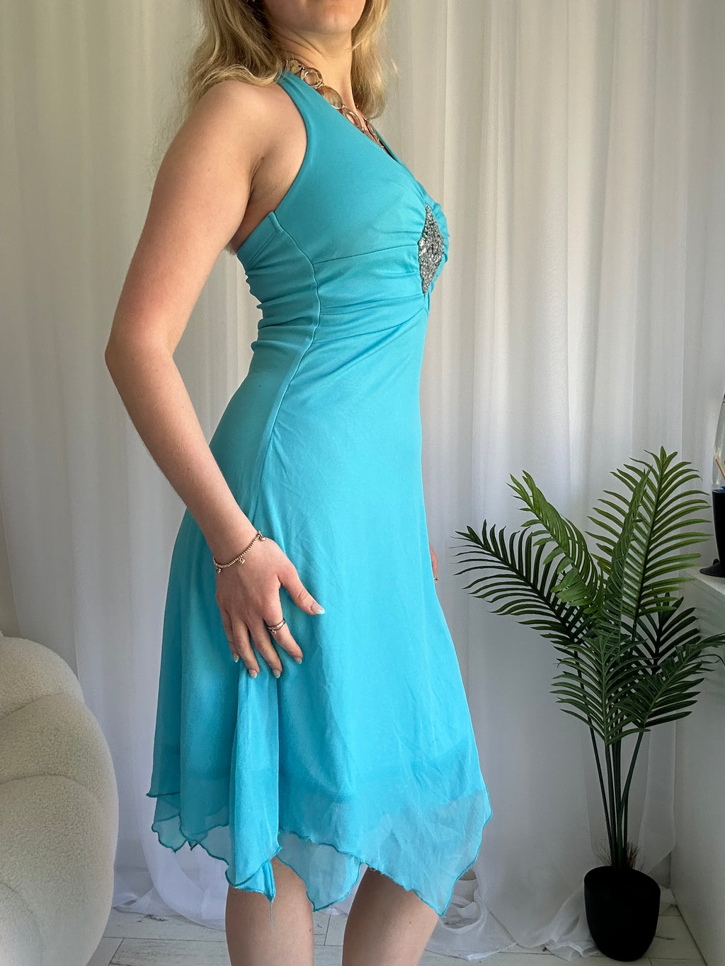 Blue halter midi dress