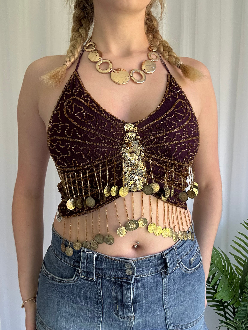 Butterfly beaded halter top