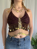 Butterfly beaded halter top